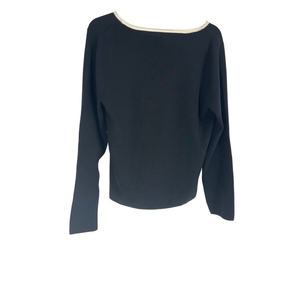 Black Long-Sleeve Knit Top Cream Trim Spenser Jeremy XL Silk career neutral knit - Picture 2 of 6